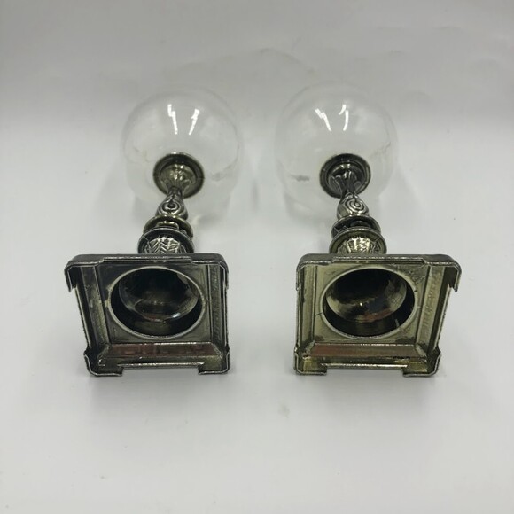 Vintage Set of 2 Metal and Glass Votive Candle Holders Stands Pewter Silver - Picture 8 of 13